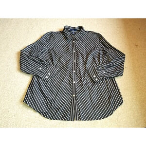 Womens Blouse-CHAPS RALPH LAUREN-grey/white striped 100% cotton button ls-1X